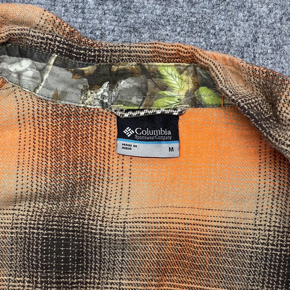 Columbia PHG Shirt Mens Medium Orange Plaid Flannel Button Long Sleeve Outdoor - Picture 7 of 11